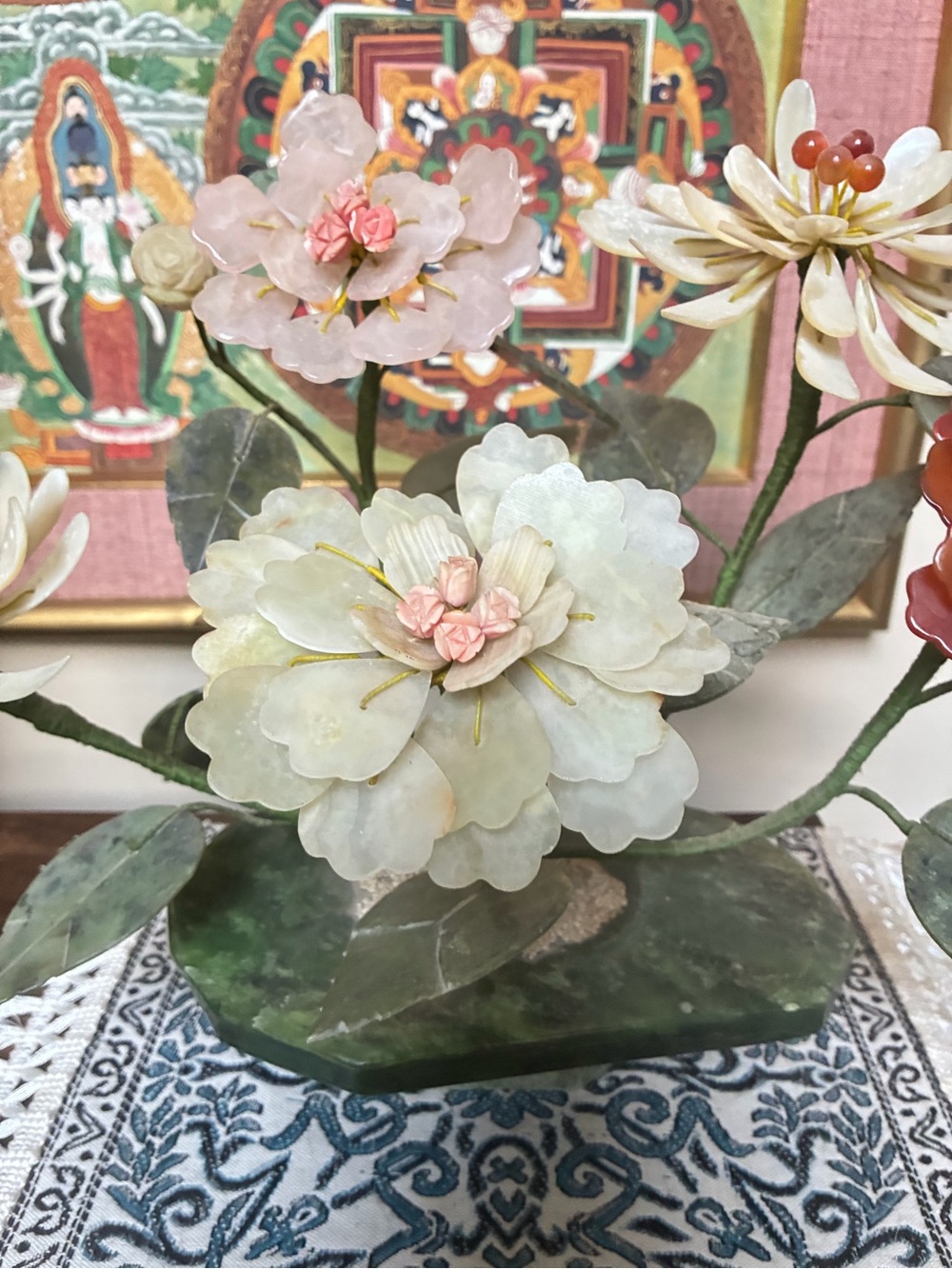 Jade glass Multicolor Stone Flower Sculpture decor accent plant - Picture 2 of 10